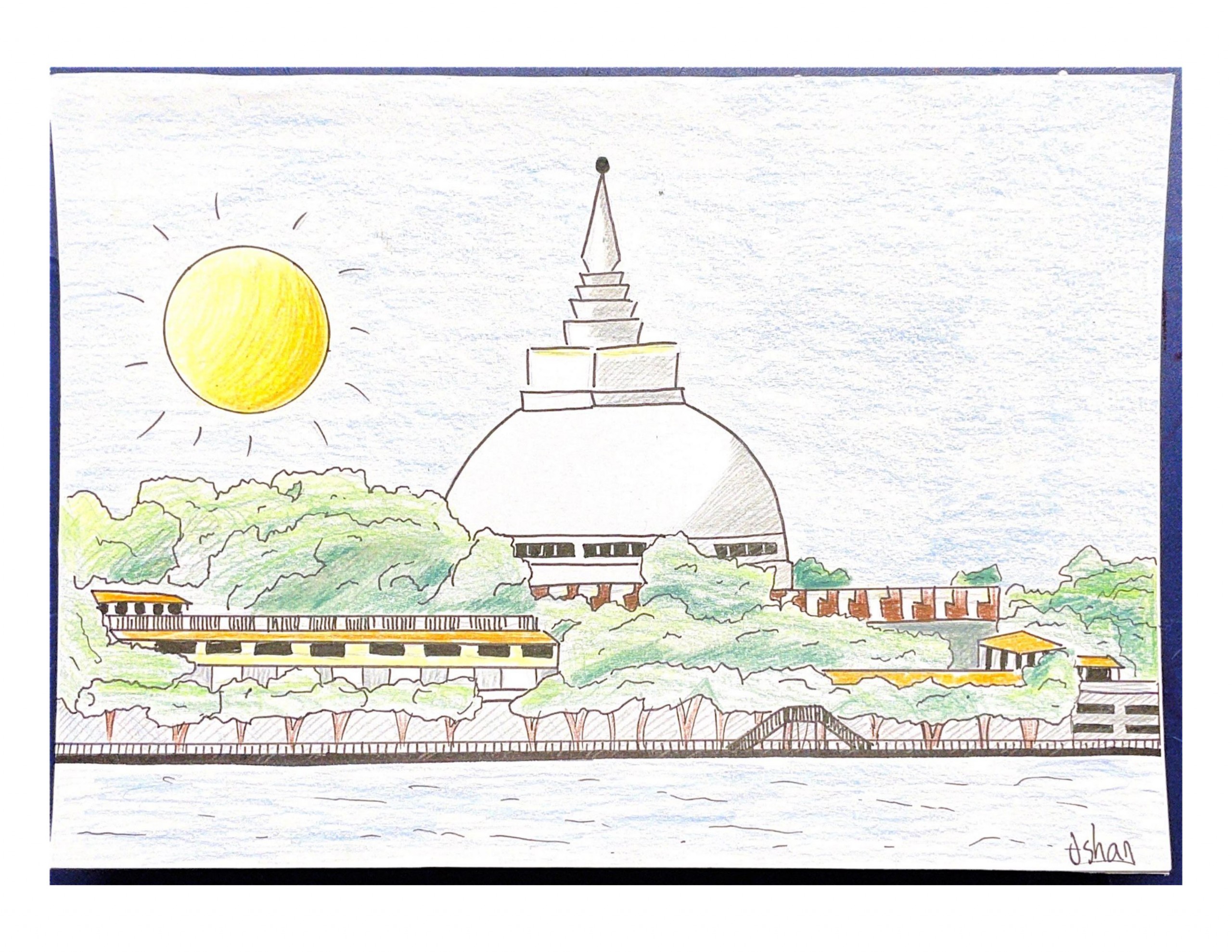 Drawing of Kalutara Bodhiya by Oshan Perera